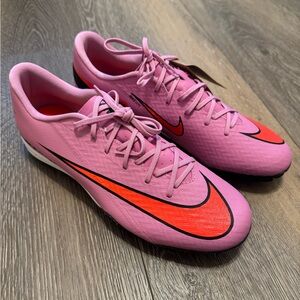 Nike Women Pink Soccer Shoes with Orange Swoosh Indoor Cleats